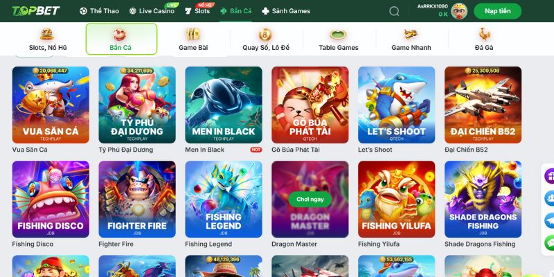 TOPBET - Nhà Cái Uy Tín Với Tỷ Lệ Cá Cược Xanh Chín Khám phá thông tin về sảnh bắn cá tại TOPBET